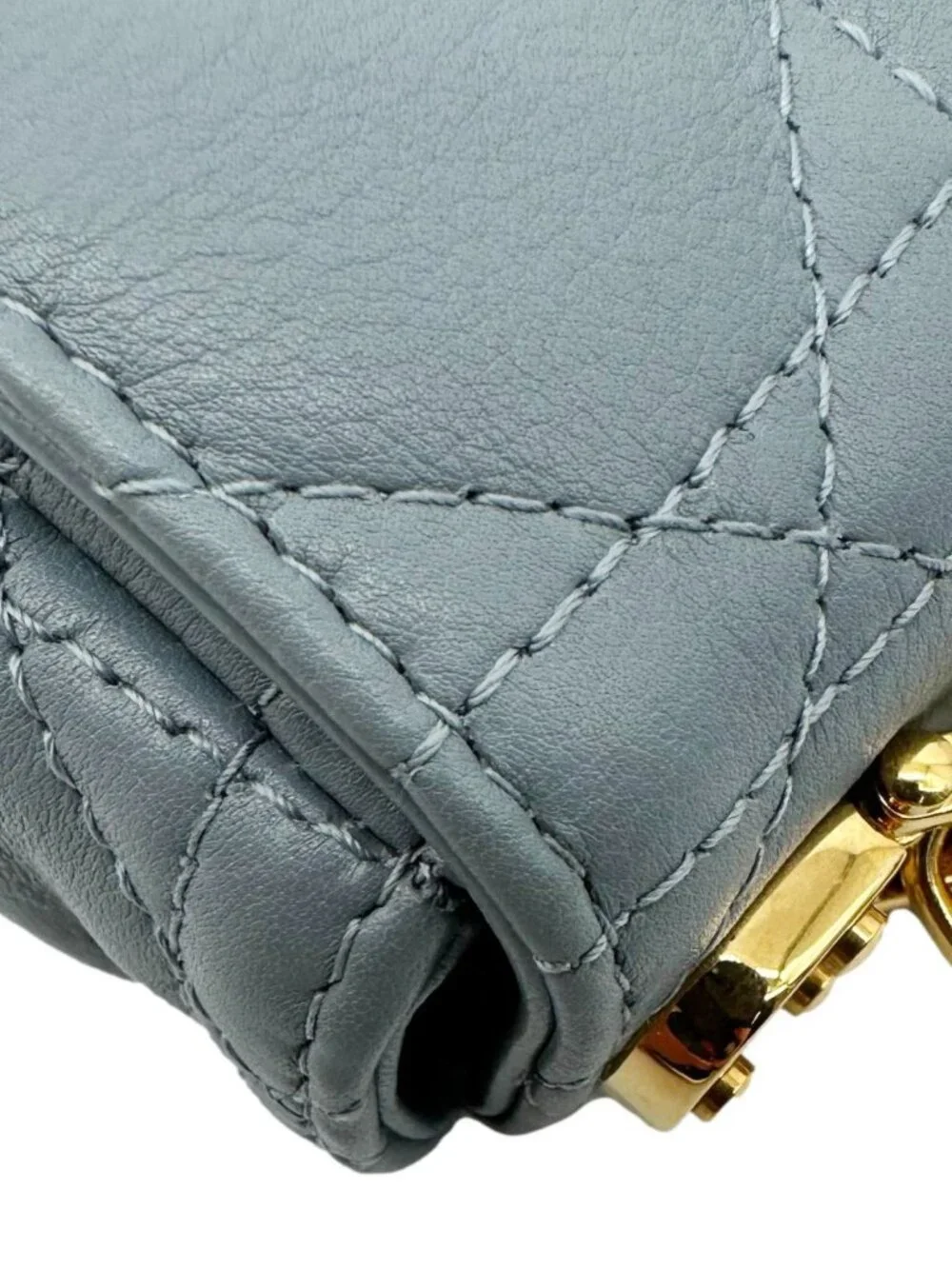 Christian Dior Micro Caro Supple Cannage Bag Chain Wallet Light Blue